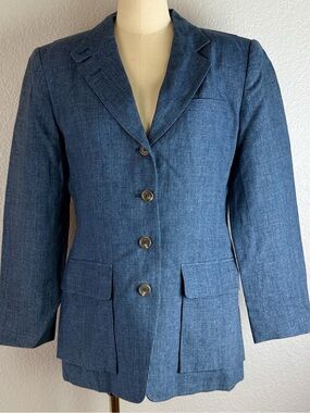 Lauren Ralph Lauren Women's Linen Navy Blue Lined Blazer Jacket size 10